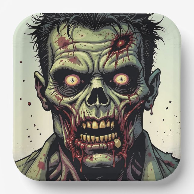 Plato De Papel Fiesta de Halloween temática zombie (Anverso)