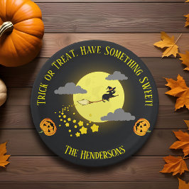 Plato De Papel Fiesta de Halloween, un gato negro de bruja modern