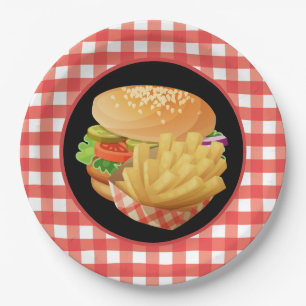 Plato De Papel Fiesta de hamburguesas y fritas