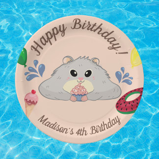 Plato De Papel Fiesta de Hamster Bday Pool