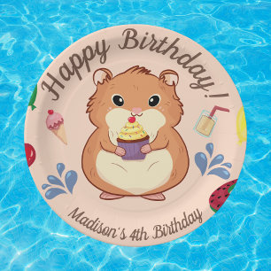 Plato De Papel Fiesta de Hamster Birthday Pool