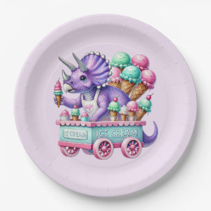 Plato De Papel Fiesta de helado de dinosaurio para niños unisex