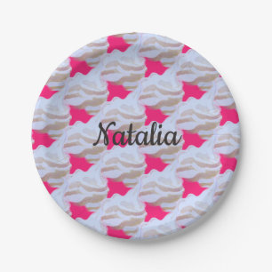 Plato De Papel Fiesta de helado rosa y blanco