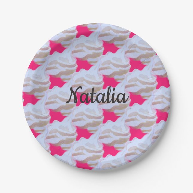 Plato De Papel Fiesta de helado rosa y blanco (Anverso)