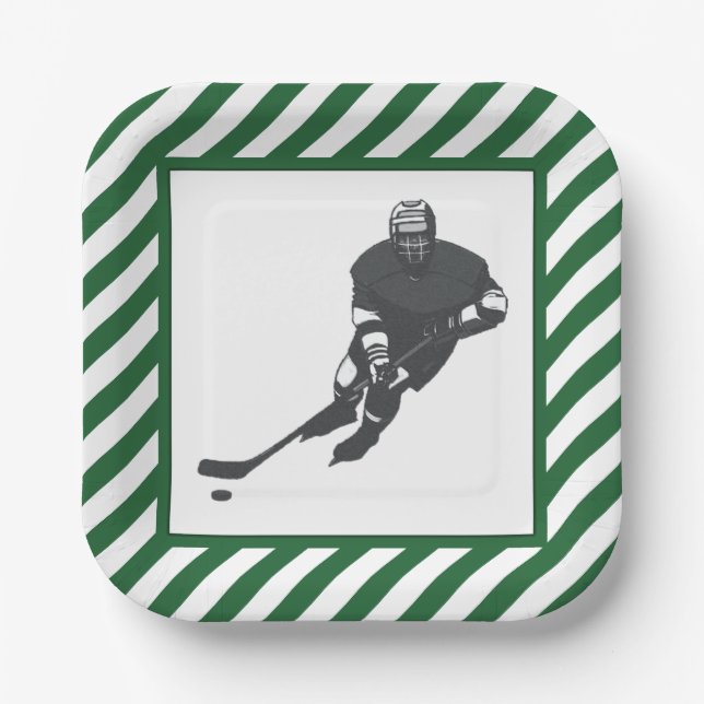 Plato De Papel Fiesta de Hockey Verde (Anverso)