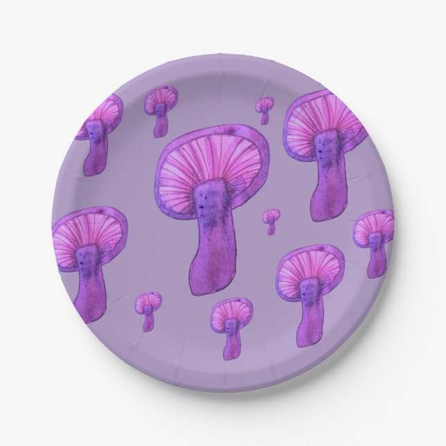 Plato De Papel Fiesta de hongos morados (Anverso)