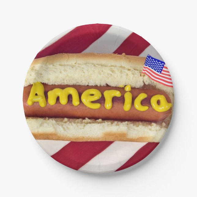 Plato De Papel Fiesta de Hot Dog del 4 de Julio (Anverso)