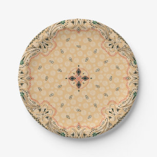 Plato De Papel Fiesta de impresión Paisley Gold Bandana 7"