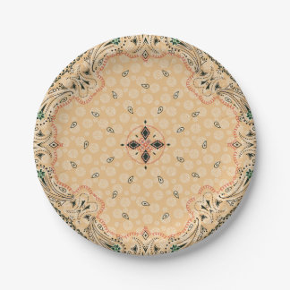 Plato De Papel Fiesta de impresión Paisley Gold Bandana 7"