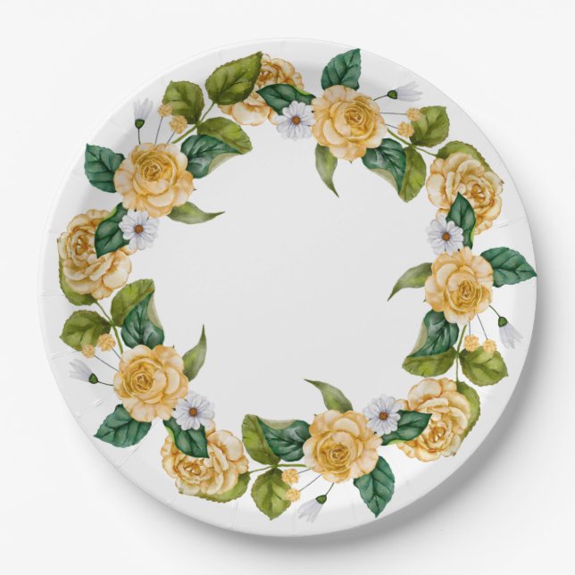 Plato De Papel Fiesta de jardín amarillo (Anverso)