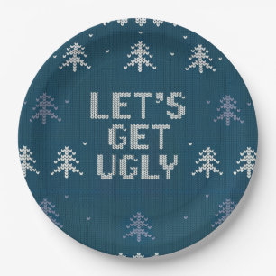 Plato De Papel Fiesta de Jersey Feo Azul y Blanco Hanukkah Invier