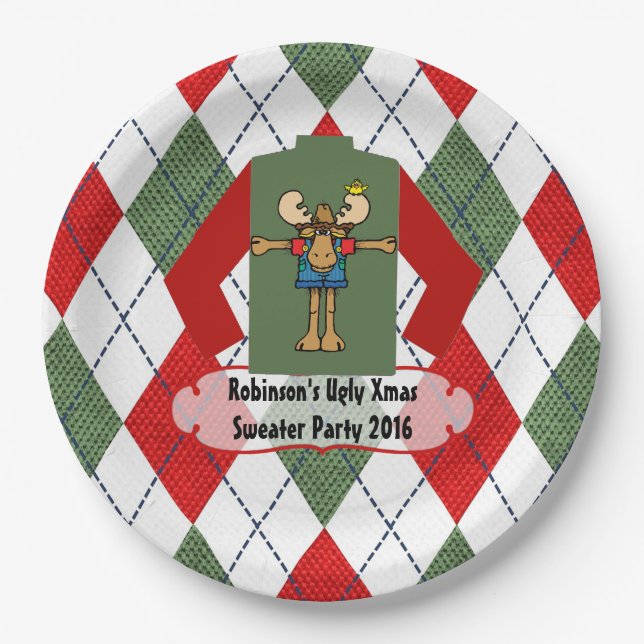 Plato De Papel Fiesta de Jersey Feo de Navidad Personalizado (Anverso)