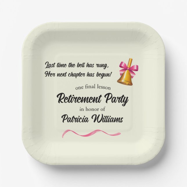 Plato De Papel Fiesta de Jubilación Bell de Escuela Clásica (Anverso)