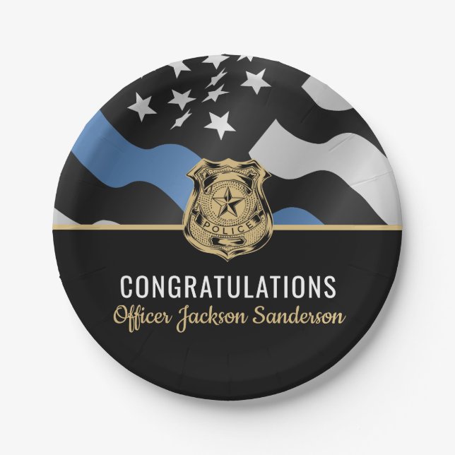 Plato De Papel Fiesta de Jubilación de la Policía Felicitaciones  (Anverso)