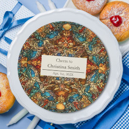 Plato De Papel Fiesta de Jubilación de Vidrio Manchado con Mosaic