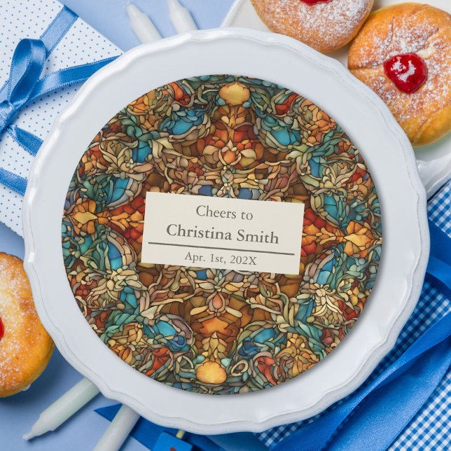 Plato De Papel Fiesta de Jubilación de Vidrio Manchado con Mosaic (Geometric Mosaic Stained Glass Retirement Party Paper Plates)