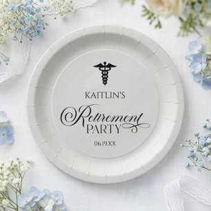 Plato De Papel Fiesta de Jubilación del Caduceo Médico Elegante