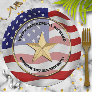 Plato De Papel Fiesta de Jubilación Militar Gold Star