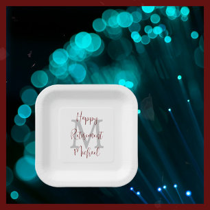 Plato De Papel Fiesta de Jubilación Nombre Borgoña Gris Blanco Mo