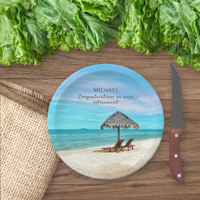 Plato De Papel Fiesta de Jubilación Personalizado Tropical Beach (Subido por el creador)