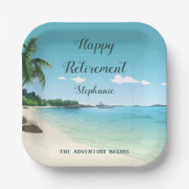 Plato De Papel Fiesta de Jubilación Tropical Beach Palm Trees