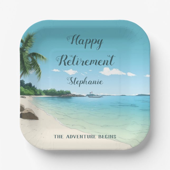 Plato De Papel Fiesta de Jubilación Tropical Beach Palm Trees (Anverso)