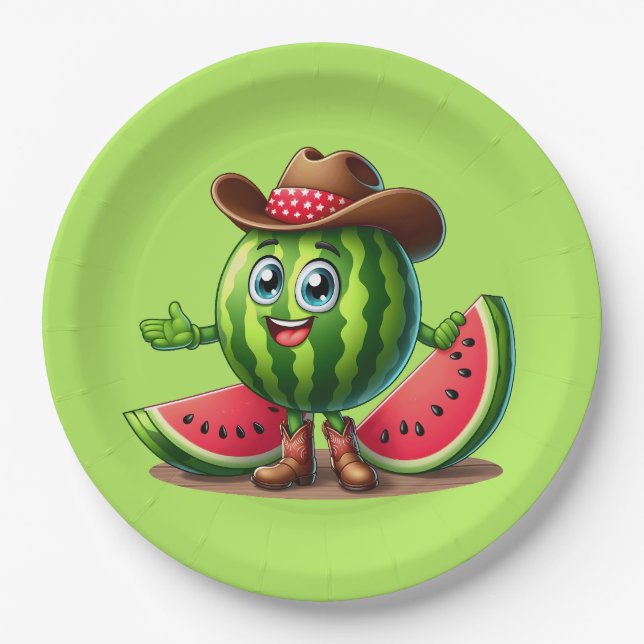 Plato De Papel Fiesta de la Cute Western Summer Watermelon (Anverso)