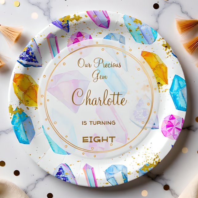 Plato De Papel Fiesta de la Gema de Cumpleaños Crystals Chica acu (Subido por el creador)