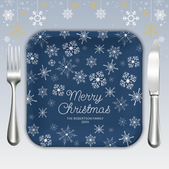 Plato De Papel Fiesta de la Marina Blue Snowflakes Navidades (Subido por el creador)