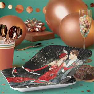 Plato De Papel fiesta de la pareja de navidad art deco retro vint