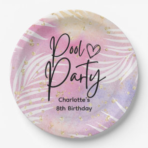 Plato De Papel Fiesta de la piscina arcoiris Palm Pastel Tropical