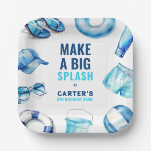 Plato De Papel Fiesta de la piscina azul de Guay Boys de verano C