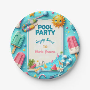 Plato De Papel Fiesta De La Piscina Cumpleaños Dulce Dieciséis Ba