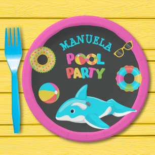 PLATO DE PAPEL FIESTA DE LA PISCINA DE FLOTE NEON ORCA