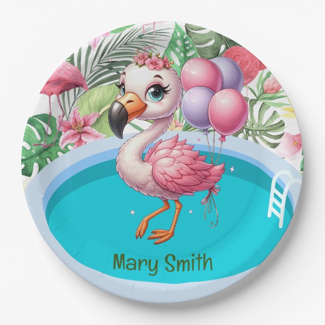 Plato De Papel ¡Fiesta de la piscina Flamingo! (Anverso)