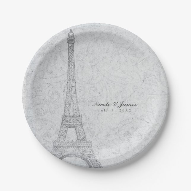 Plato De Papel Fiesta de la recepción de bodas de la Torre Eiffel (Anverso)