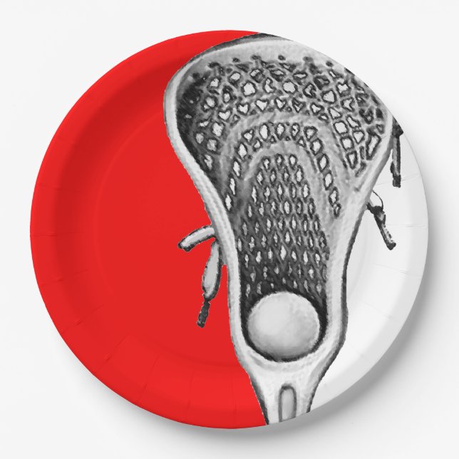 Plato De Papel Fiesta de Lacrosse Rojo (Anverso)
