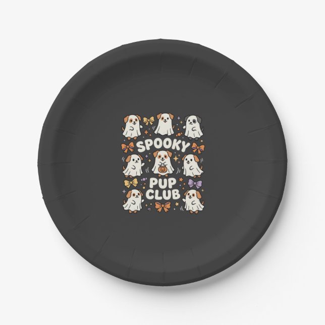 Plato De Papel Fiesta de lazo de Halloween para perros (Anverso)