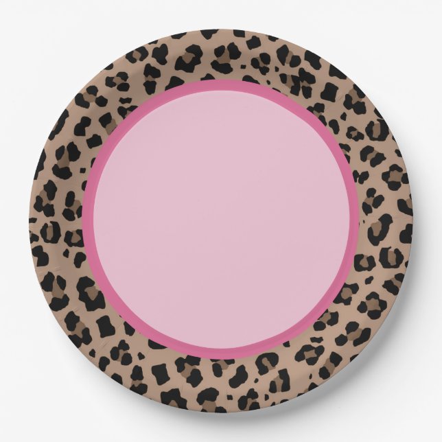 Plato De Papel Fiesta de Leopardo y Rosa (Anverso)