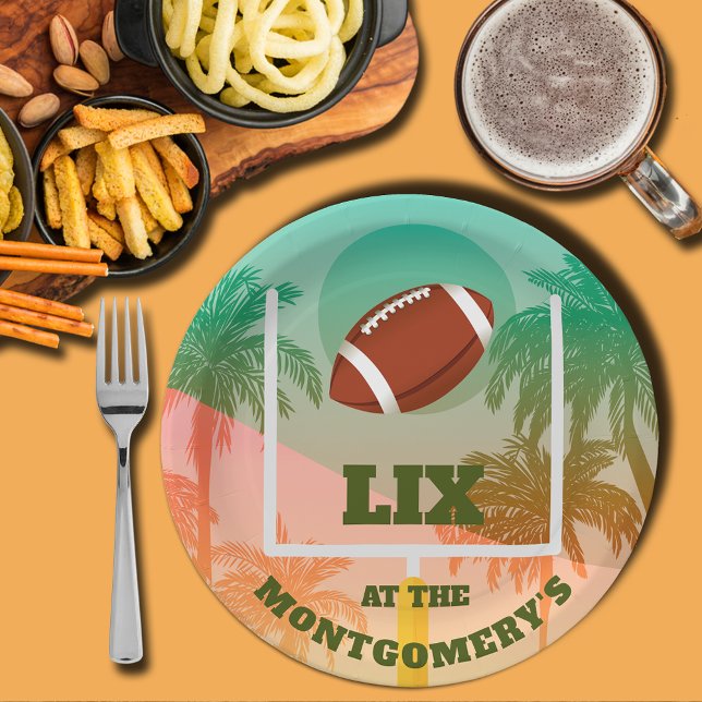 Plato De Papel Fiesta de levantamientos de fútbol (Palm trees and football through the uprights paper plates)