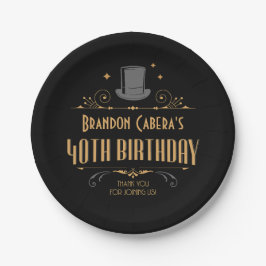 Plato De Papel fiesta de los años 40 del Art Deco Negro y Oro de