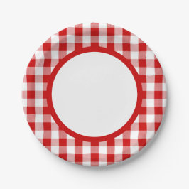 Plato De Papel Fiesta De Los Cheques Rojo Y Blanco De Gingham, Bo