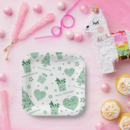 Plato De Papel Fiesta de los Navidades del árbol de Navidad verde