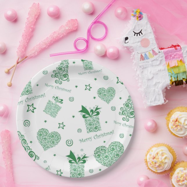 Plato De Papel Fiesta de los Navidades del árbol de Navidad verde (Fiesta)