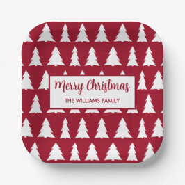 Plato De Papel Fiesta de los Navidades del patrón de árbol blanco