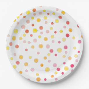 Plato De Papel Fiesta de lunares rosados morados amarillos