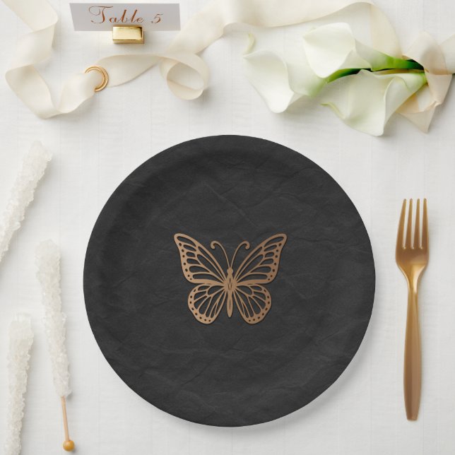Plato De Papel Fiesta de mariposas boho negras marrones Honeywind (Boda)