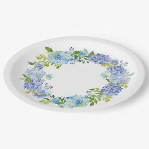 Plato De Papel Fiesta de matrimonio floral de Hydrangeas Blue Lig