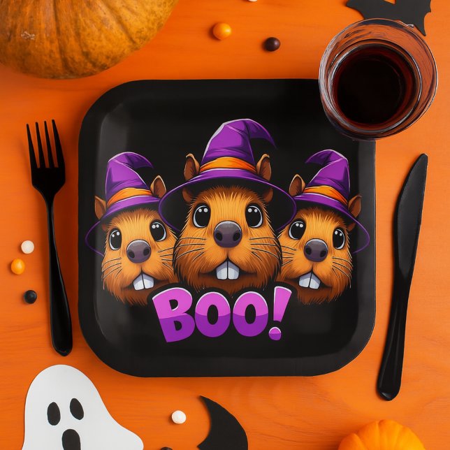 Plato De Papel Fiesta de moda Black Cute Halloween Capybara Boo (Subido por el creador)