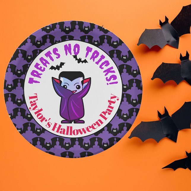 Plato De Papel Fiesta de Monstruos de Halloween para Niños (Cute Kids Halloween Costume Party. Easy to personalize.)